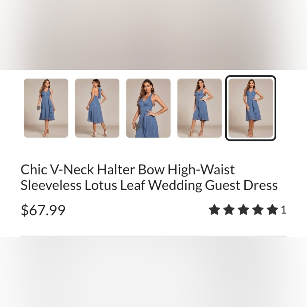 Ever Pretty Dusty Blue Halter A-Line Midi Dress with Ruffle - Picture 6 of 10